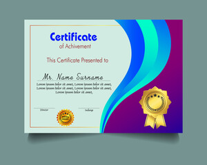 Certificate of achievement template set with gold badge and border, Appreciation and Achievement Certificate Template Design. Elegant diploma certificate template