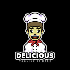 Chef kids mascot cartoon logo design illustration 