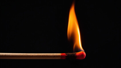 Match flame on black background, backdrop with copy space