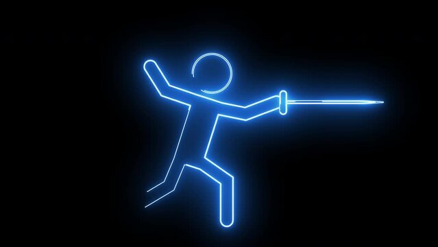 Animated fencer icon with glowing neon effect