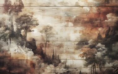 Wood background. Wooden landscape created with the effects of humidity.