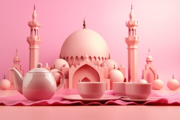 Islamic holy month celebration with vibrant pink backdrop. Generative AI