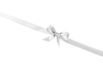 White satin ribbon with bow isolated on white