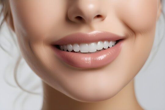 Close-up portrait of a happy female lip, generative AI, background image