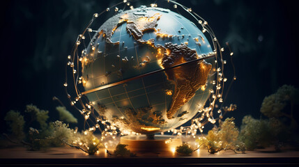 Obraz na płótnie Canvas A globe surrounded by fairy lights