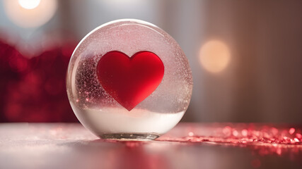 Snow globe red heart with Christmas on rose background