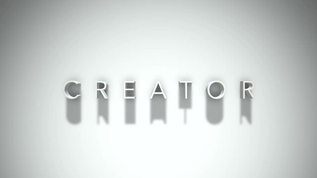 Creator 3D title animation with shadows on a white background