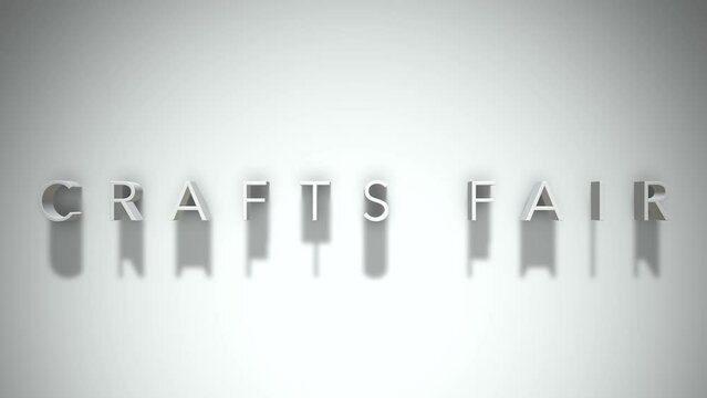 crafts fair 3D title animation with shadows on a white background