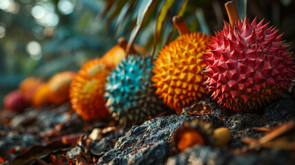 Naklejka na ściany i meble colored durian fruit falling from the tree