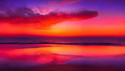 Tranquil Sunset over Calm Ocean Reflecting Dramatic Sky