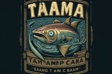 Tuna can camp t-shirt design, great for sea food or cooking. Generative AI