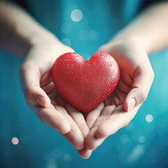Compassionate Touch: Hands Cradling a Red Heart
