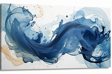 Splash effect decorative painting, white background, navy blue splash ink