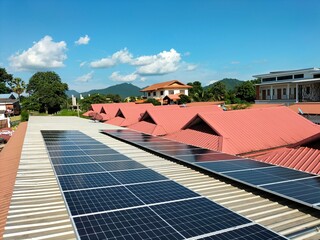 Installation of solar panels on the roof To help save on electricity bills within homes and office...