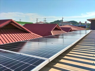 Installation of solar panels on the roof To help save on electricity bills within homes and office...