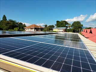Installation of solar panels on the roof To help save on electricity bills within homes and office...