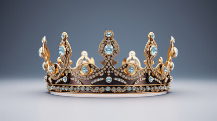 An exquisite crown featuring blue gemstones and golden detailing that conveys luxury and royal elegance.
