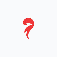 Bird Head Negative Space and Fire Flame Phoenix Logo Icon
