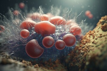 3D rendering of staphylococcus, a gram-positive bacteria causing skin infections, pneumonia, endocarditis, osteomyelitis, and abscesses. Generative AI - obrazy, fototapety, plakaty