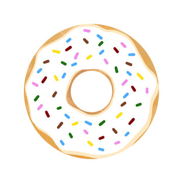 Doughnut With Frosting Glazed White Chocolate And Colorful Sprinkle Decoration