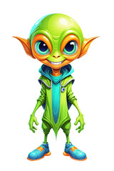 Obraz premium Green alien cartoon style design illustration - on a transparent background 