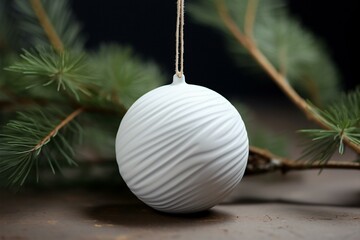 Festive Elegance: White Ceramic Christmas Bauble, Generative AI,