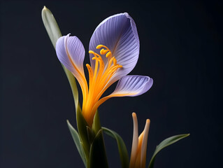 Cobra Saffron flower in studio background, single cobra saffron flower, Beautiful flower, ai generated image