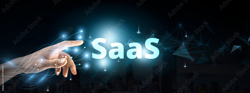 Poster software as a service saas. software concept. internet, business, technology and network