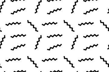 Seamless texture in Memphis style. Abstract background with black zig-zags on a white background.Vector pattern.