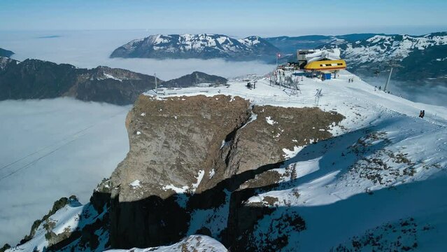 Aerial view of snow covered ski slopes at Stoos,Switzerland