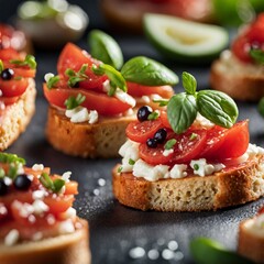 Fototapeta na wymiar Delicious bruschetta with the crispy toasted bread juicy tomato topping, bursting with freshness sweet 