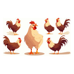 Cartoon chicken chick with eggs hen rooster vectors