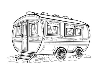 outline illustration of Caravan for coloring page
