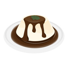 Logo Illustration Italian dessert panna cotta with chocolate sauce