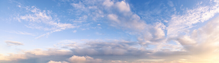 Panoramic View of Cloudscape during a colorful sunset or sunrise.