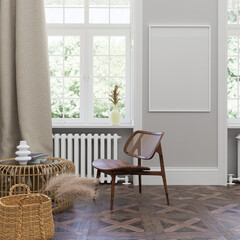 frame mockup poster in home interior 3d rendering.