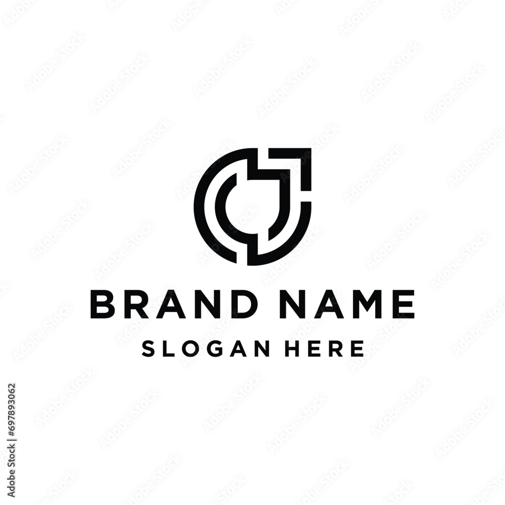 Poster circular initial letter cj j c jc monogram with simple geometric line art logo design
