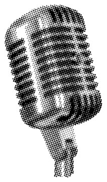 Retro halftone collage elements, halftone effect design, microphone retro design	