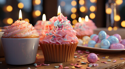 birthday cupcake with candles