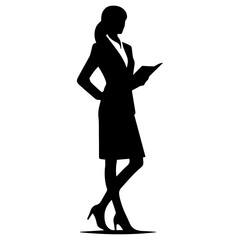 Business woman pose vector silhouette black color, A Smart Business woman Vector silhouette.