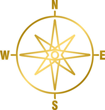Golden compass rose or golden wind rose, gold compass rose