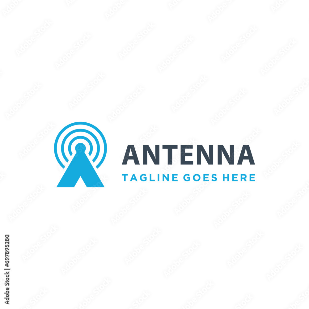 Poster initial letter a antenna with line art style wireless wi-fi signal for data connection network logo 
