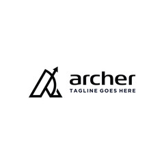 Initial Letter A Bow Arrow For Outdoor Hunter Archer Equipment Logo Design