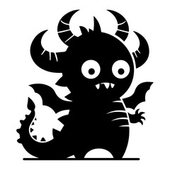 minimal Funny cartoon dinosaur vector silhouette, silhouette, black color, white background