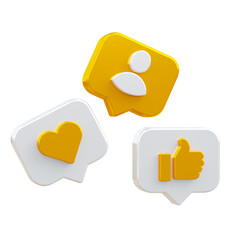 3D Social media platform, online social communication application concept, reactions like, love, friend 3D