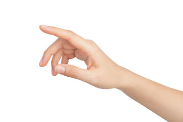 woman hand touching or pointing on isolated white background. - Powered by Adobe