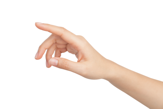 woman hand touching or pointing on isolated white background.