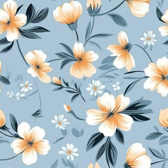 allover vector flowers pattern on blue background. generative ai.