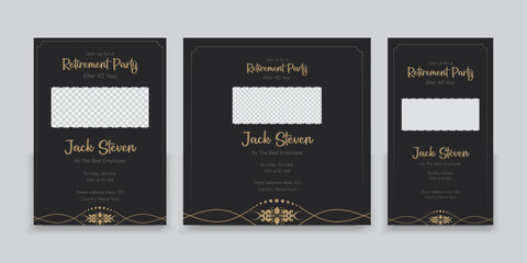 Retirement Party Invitation Layout, square banner, Instagram story, and a4 poster.