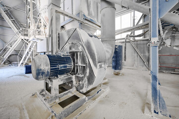 Operating air fan at modern factory for limestone production